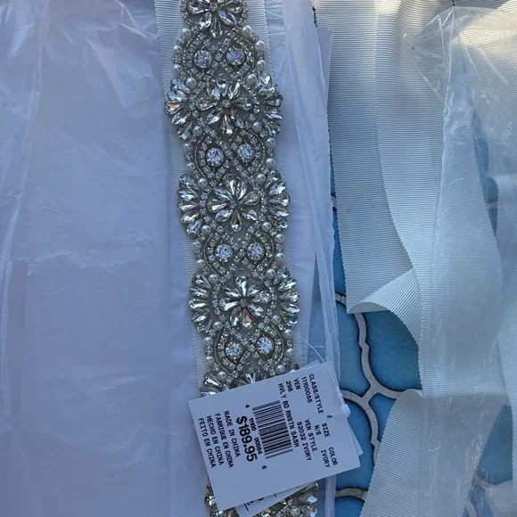 David's Bridal Silver Embellished Belt - Picture 1 of 1